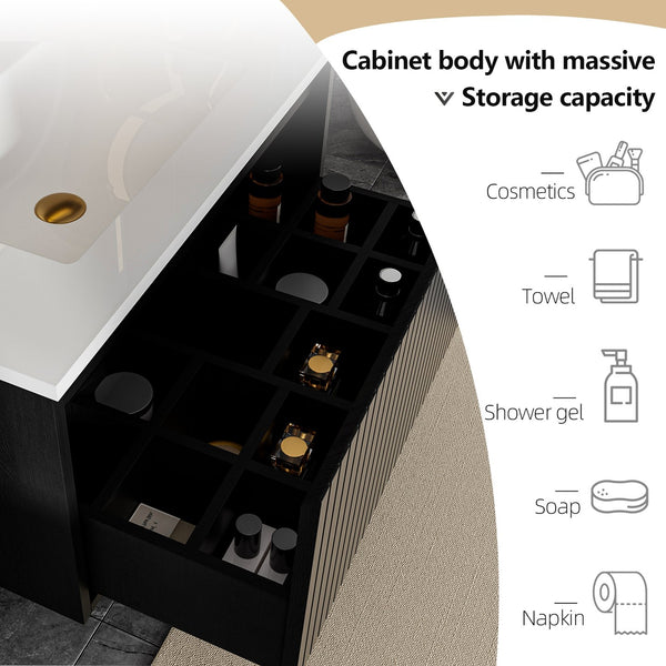 English Elm 30 Inch Bathroom Vanity with Sink — Floor-Standing Stability, Soft-Close Drawers, Ample Storage, Durable Finish Black 35.47 L x 21.85 W x 8.07 H W3520S00007