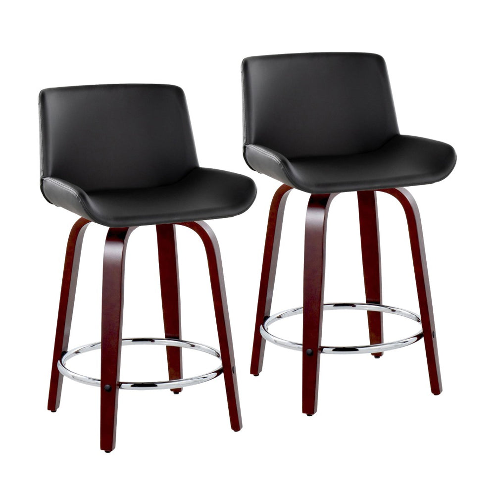English Elm Fixed-height Swivel Counterstools Mid-century Mahogany Legs Chrome Footrest Set of 2 Black B202S01765