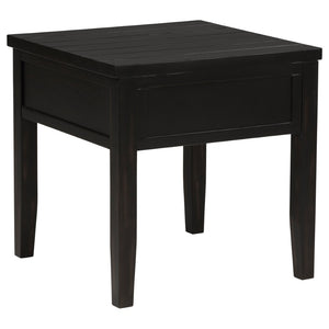 English Elm Sutter Farmhouse Square End Table with Louvered Drawer and Planked Pine Wood Top B062P441045