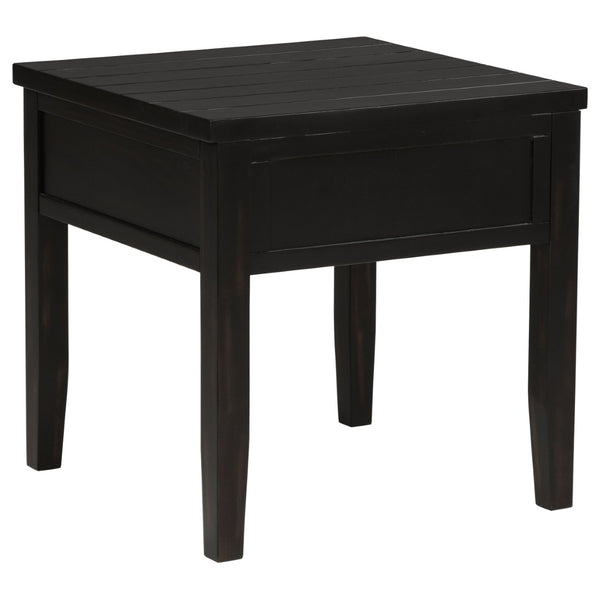 English Elm Sutter Farmhouse Square End Table with Louvered Drawer and Planked Pine Wood Top B062P441045