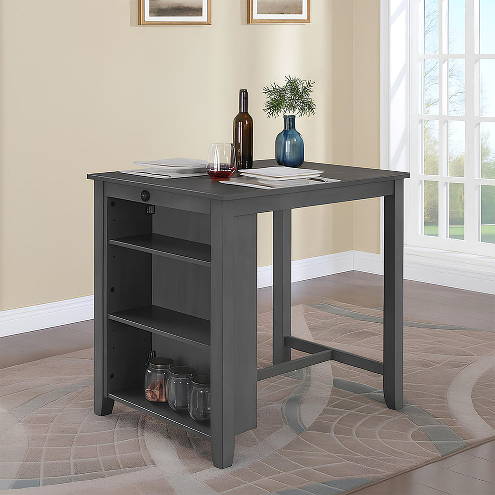English Elm 36"W Compact Counter Height Dining Table with USB Charging and Built-In Shelves for Small Spaces Gray B016P392707
