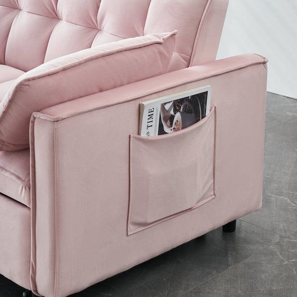 English Elm Modern Velvet Sofa Pull-Out Bed 3-in-1 Convertible Love Seat with Pillows, Spacious 500lb Support Pink W3371P314997