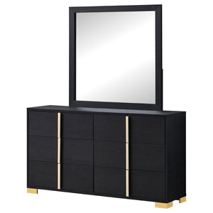 English Elm James White Glam Dresser with Mirror Gold Hardware Six Drawers Bedroom Vanity Set B062S01756