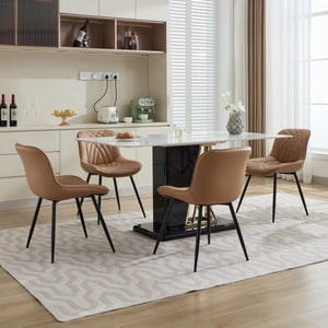 English Elm Dining Curved Back Dining Chair Set of 2 — Ergonomic Upholstered PU with Perforation, Thick Cushion, Floor-Safe Caps khaki W1143P254985