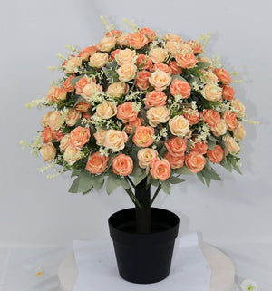 English Elm 24-inch Faux Rose Arrangement Uv Resistant Silk Blooms Set of Two Cement Potted Decor Green,Yellow W2945P458452