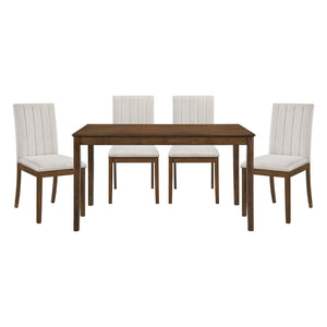 English Elm Contemporary 5pc Dining Set with Upholstered Side Chairs and Brown Wood Table, Simple Assembly B011S01413