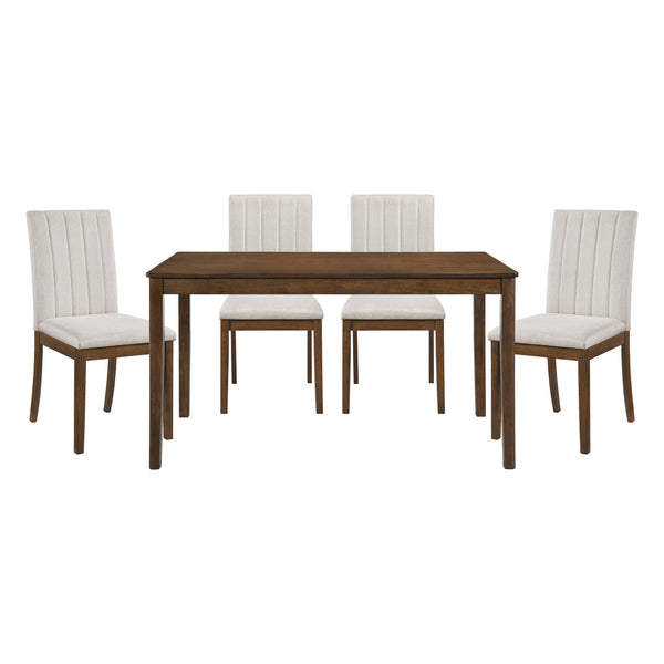 English Elm Contemporary 5pc Dining Set with Upholstered Side Chairs and Brown Wood Table, Simple Assembly B011S01413
