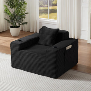 English Elm 1seater Corduroy Cloud Sofa Compact Pocket Spring Chair for Studio Apartment Office Black W3396P434750