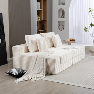 English Elm Double Cloud Plush Chaise Lounge Sofa Bed with Deep Seat, No Assembly, Ultra-Soft Corduroy Comfort Beige W794S00005