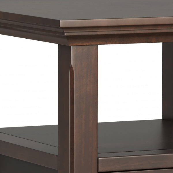 English Elm Acadian Handcrafted Solid Wood End Table In Rich Brunette Brown With Drawer & Open Shelf Storage B136P203471