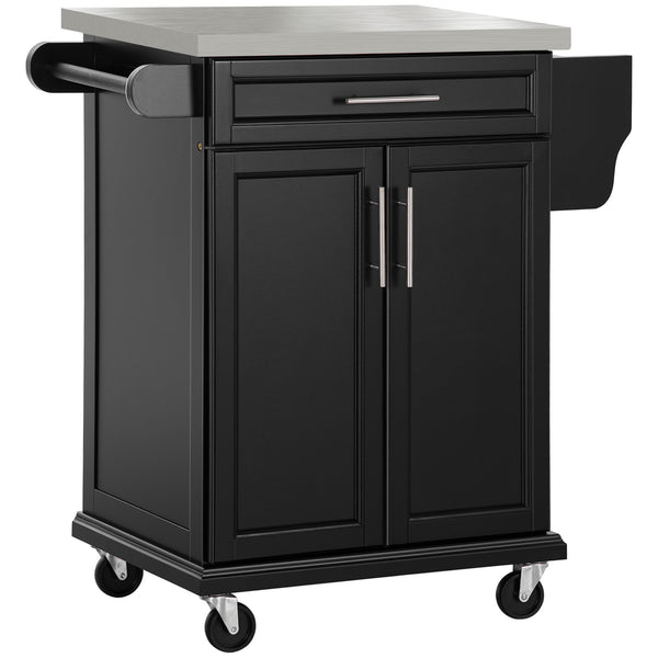 English Elm Homcom Rolling Kitchen Island Cart With Stainless Steel Top, Drawer, Spice Rack & Towel Holder, Black W2225P200674