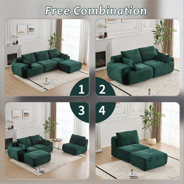 English Elm Modern Memory Foam Compressed Sofa — Pet-Friendly Corduroy Modular Sectional, Cloud-Like Comfort, No Assembly Green W3723S00012