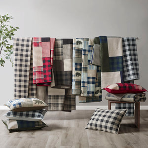 JLA Home Woolrich - Oversized Cotton Quilt Mini Set with Reversible Plaid & Solid Red, Lightweight Year-Round Comfort 110 L x 96 W x 0.25H WR14-1731