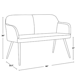 English Elm High Back Faux Leather Two Seat Bench with Matte Steel Frame for Entryway or Bedroom B202P471365
