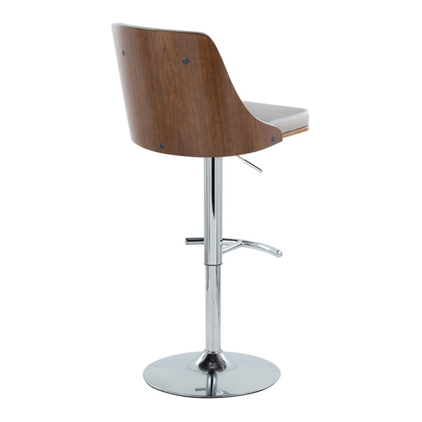 English Elm Gianna Adjustable Barstools Set Of 2 - Mid-Century Modern Chrome & Walnut With Grey Faux Leather Comfort B202S00892
