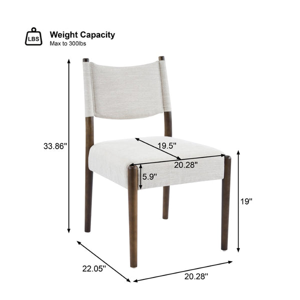 English Elm Mid-century Modern Linen Blend Dining Chairs Rubberwood Legs Sculptural Backrest Set of 2 Beige,Walnut N768P442401W