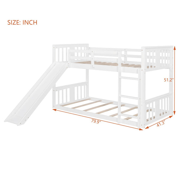 English Elm Twin Over Kids Bunk Bed with Slide Ladder Pine Frame White Finish LT000108AAK-1