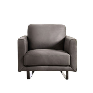 English Elm Gray Mezzanotte Italian Leather Chair with Welted Box Cushions, Track Arms, Luxe Gray Finish B2741S00588