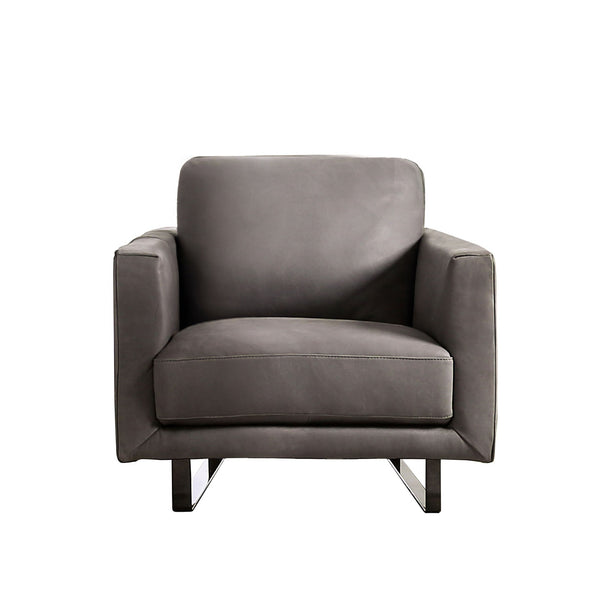 English Elm Gray Mezzanotte Italian Leather Chair with Welted Box Cushions, Track Arms, Luxe Gray Finish B2741S00588