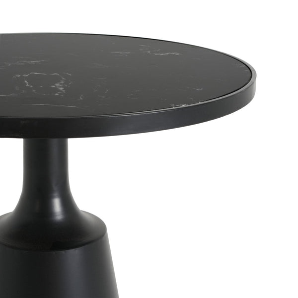 English Elm Modern Round Accent Table Marble Laminate Top Matte Black Iron Base Living Room N770P412286M