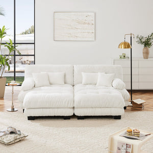 English Elm Cloud Chenille 2-Seater Sofa - Plush Sleeper Couch With Lumbar & Throw Pillows, 2 Ottomans Included W714S01000