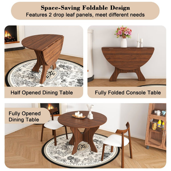English Elm 43 Inch Foldable Mdf Dining Set with Pu Cushioned Solid Wood Chairs Space Saving Walnut W2700S00114