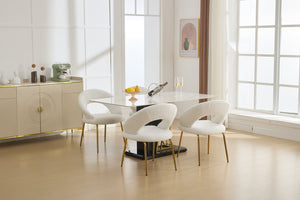 English Elm 061-Set Of 1 Cozy Teddy Fabric Dining Chair With Curved Backrest & Chic Gold Legs For Modern Spaces W527P255479