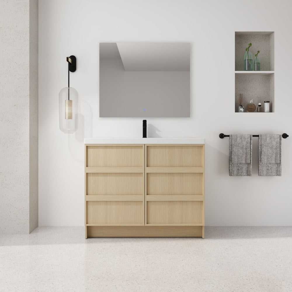 English Elm 42" Freestanding Bathroom Vanity Plywood Base Resin Sink Soft Close Doors Dune Oak W999S00510