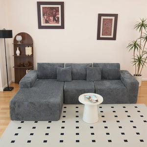 English Elm 112.99"Cloud Long-Pile Corduroy Sectional Sofa with L-Shape Chaise, Modular Deep-Seat Comfort for Living Room Grey W3276S00010