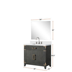 English Elm Black Oak Single Bath Vanity Set With Cultured Marble Countertop, Mirror & Faucet - Elegant Upgrade B2731S02221
