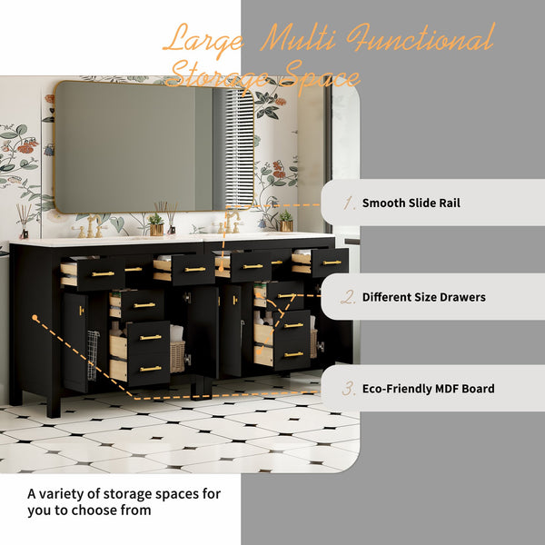 English Elm 72'' Modern Bathroom Vanity Set With Durable Ceramic Sink, Solid Wood Frame, Ample Storage & Style N710SS00011B