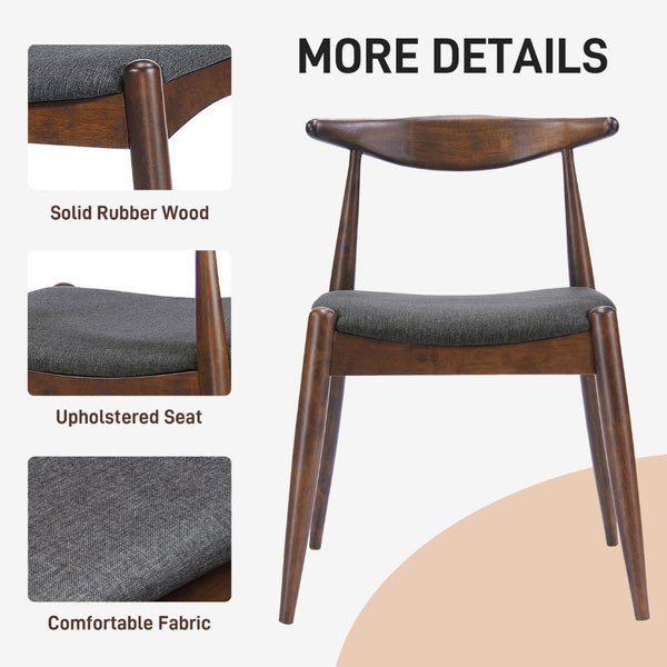English Elm [video] 5-piece Mid-century Rubberwood Dining Set with Upholstered Chairs for Family Meals Charcoal,Walnut N759S002011F
