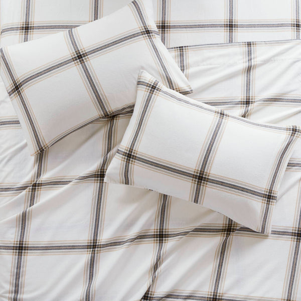 English Elm 4 Pcs Cozy Tan Plaid Full Sheet Set - Soft 100% Cotton Flannel For Year-Round Comfort & Style B035P319777