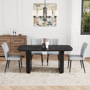 English Elm Table And Chair Set - Modern Black Wood Grain Dining Table With 4 Light Gray Pu Chairs, Stylish & Durable W1151S04183-GIGA