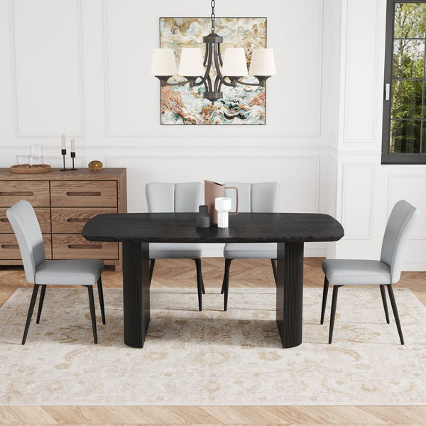 English Elm Table And Chair Set - Modern Black Wood Grain Dining Table With 4 Light Gray Pu Chairs, Stylish & Durable W1151S04183-GIGA