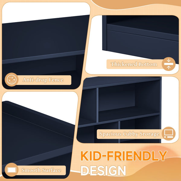 English Elm Wooden Five Cube Open Organizer Low Profile Montessori Bookshelf for Playroom or Nursery Navy Blue T3210P476849