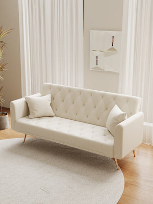 English Elm 71 Convertible Loveseat Sofa Bed Velvet 2-Seater 71" Retro Green Pink Beige Blue Gray with Gold Legs, Foam, 600LB Capacity W165878946