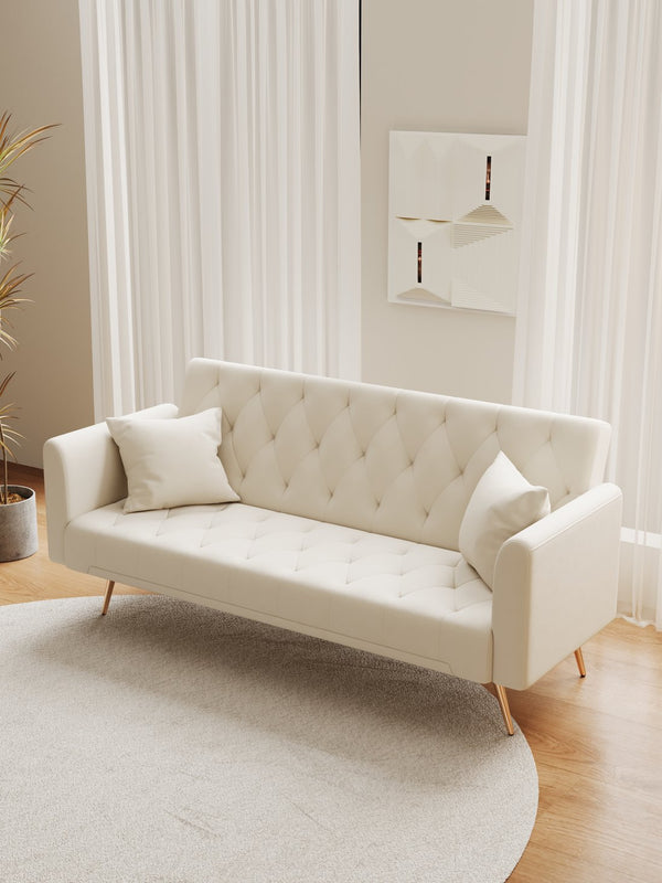 English Elm 71 Convertible Loveseat Sofa Bed Velvet 2-Seater 71" Retro Green Pink Beige Blue Gray with Gold Legs, Foam, 600LB Capacity W165878946