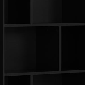 English Elm Draper Mid-Century Wide Bookcase & Storage Unit — Solid Rubberwood Black Finish, 6 Shelves, 2 Drawers, Anti-Tip B136P238616