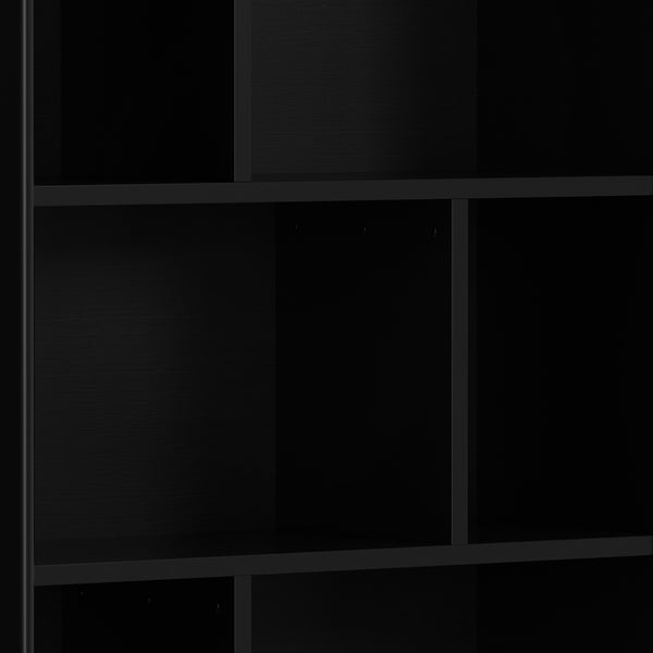 English Elm Draper Mid-Century Wide Bookcase & Storage Unit — Solid Rubberwood Black Finish, 6 Shelves, 2 Drawers, Anti-Tip B136P238616