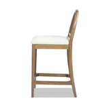 English Elm Leon 27" Arched Back Wood & Upholstered Counter Stool, Set Of 2, Ivory White Boucle