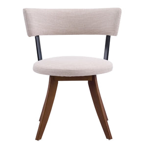 English Elm Modern Beige Fabric Dining Chairs Walnut Rubberwood Base Curved Back Set of 2 N768P391169W