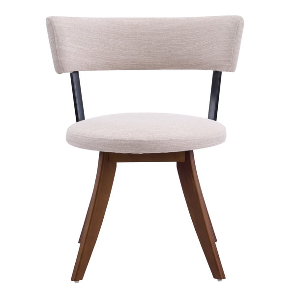 English Elm Modern Beige Fabric Dining Chairs Walnut Rubberwood Base Curved Back Set of 2 N768P391169W