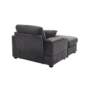 English Elm Corduroy Chaise Lounge Sofa With Storage, Movable Ottoman & Cupholders For Relaxation W2120S00004-GIGA