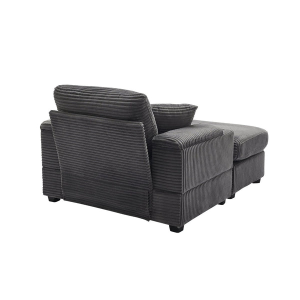 English Elm Corduroy Chaise Lounge Sofa With Storage, Movable Ottoman & Cupholders For Relaxation W2120S00004-GIGA