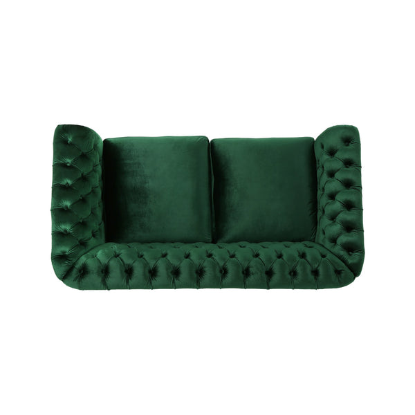 English Elm Christopher Knight Home® - LOVESEAT Plush Velvet Tufted Diamond Stitch with Nailhead Trim and Scrolled Arms for Luxe Comfort Emerald 63045.00NVLTEMD