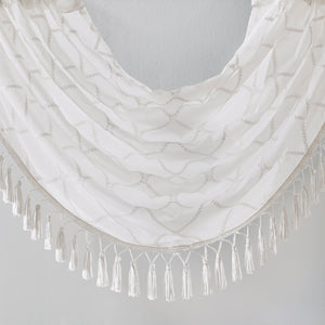 JLA Home Madison Park - Diamond Sheer Valance with Embroidered Diamond Motif, Tassel Trim, Waterfall Drape for Soft Light White MP41-4933
