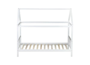 English Elm Twin House Bed with Headboard and Footboard — Space-Saving Rubberwood Frame, Playful Architectural Design White W504P225951