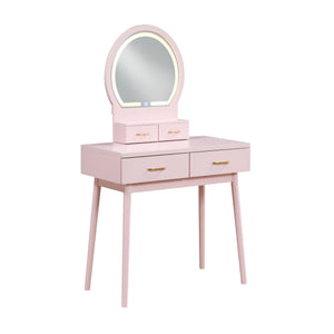 English Elm Beautiful Pink Vanity Set with Mirror & Stool, Storage Drawers, Elegant Bedroom Makeup Station B011P300057