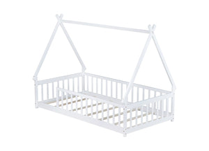 English Elm Twin Teepee Floor Bed With Guardrails - Cozy, Modern Design For Safe Independent Sleep Space W504P345776-GIGA